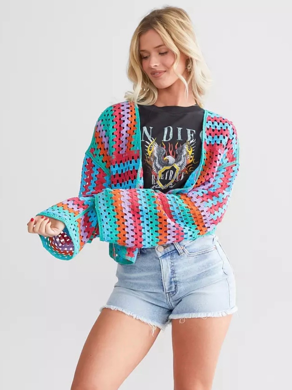 RD Style Colorful Crochet Cardigan